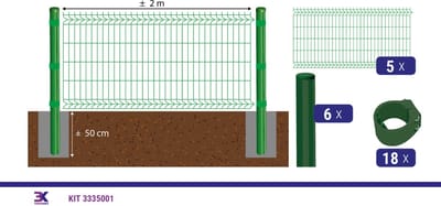 KIT 1 draadpaneel + palen en klemmen, lengte 10m, hoogte 103cm, kleur groen RAL 6005