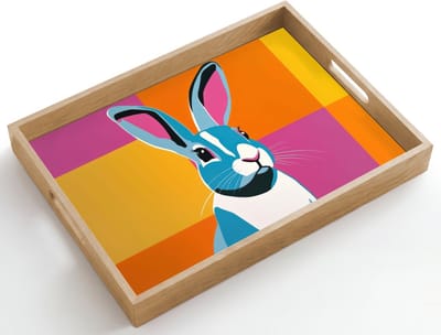 Dienblad hout 50x35 cm - Schootdienblad - Haas - Kleurvakken - Oren - Roze - Borrelplank rechthoek - Plateau dienbladen