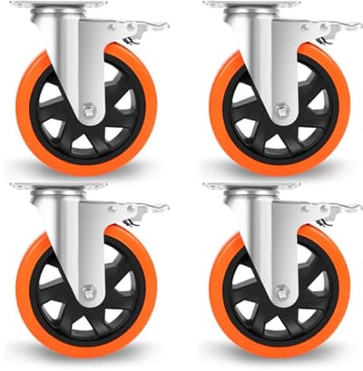 MTTproducts- Zwenkwielen Set van 4 - 6-Inch Zwenkwielen met Rem - Polyurethaan Wielen - Schokbestendig - 2400Lbs Laadvermogen - Stil en Duurzaam - Transportwielen