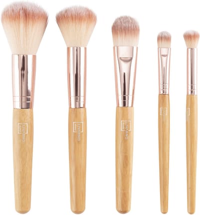 Make up Kwasten set 5-delig - bamboe Kwasten - Cosmetica Kwasten - Poederkwast, blushkwast, foundationkwast, blenderkwast, oogschaduwkwast - Kwastenset  - Badkameraccessoires