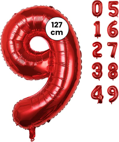 Fienosa Cijfer Ballonnen nummer 9 - Rood - 127 cm - XXL Groot - Helium Ballon - Verjaardag Ballon - Leeftijd verjaardag - Verjaardagsballon - Verjaardag