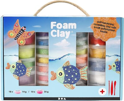Foam clay klei pakket - 28 potjes - gekleurd - glitter boetseerklei - zelfhardend