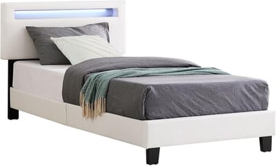 Gestoffeerd bed 90x200 cm met LED-verlichting en verstelbaar hoofdeinde