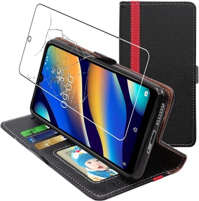 ebestStar - Hoes geschikt voor Wiko View3 Lite (2019), Wallet Etui, Book case hoesje, Zwart, Rood + Gehard Glas