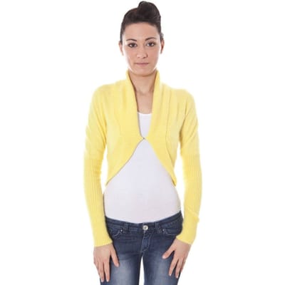 Cropped Gebreide Cardigan Geel Cropped Trui