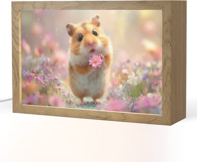 Nachtlampje 30x20 cm - Kinder lampje - Hamster - Bloemen - Roze - Oranje - Tafellamp kinderkamer - Slaapkamer lamp - Bedlamp kinderen - Kinderlampje stopcontact - Wandlamp babykamer - Nachtlampjes