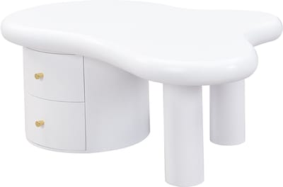 Moderne Sidetable Salontafel 97×64×42cm Wit met Onregelmatige Vorm, 2 Lades, Ruimtebesparend, Stijlvol en Robuust, Multifunctionele Tafel voor Woonkamer