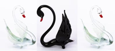 Set van 3 mondgeblazen glazen zwanen - zwaan - glas - handmade
