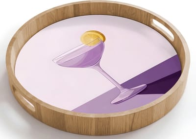 Dienblad rond 40x40 cm - Schootdienblad hout - Cocktail - Paars - Minimalistisch - Citroen - Borrelplank rechthoek - Plateau houten dienbladen