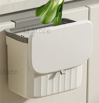 Linkforu - Keukenafvalbak - Wandmontage - Hangende Prullenbak Met Deksel - Afvalbak Voor Onder De Spoelbak - Compostbak - 8.5 Ltr.
