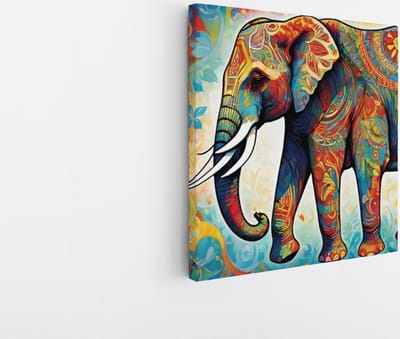 Saammp Canvas Schilderij - Olifant - Kleurrijke kunst - Dieren - 20x20 - Foto op canvas - Wanddecoratie - Muurdecoratie Woonkamer - Slaapkamer decoratie - Canvas Print