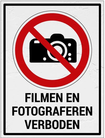 Filmen en fotograferen verboden bord met tekst | Sign Again materiaal | 20 x 15 cm
