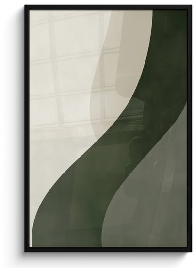 Poster in lijst - Fotolijst 80x120 cm - Posters - Japandi - Groen - Abstract - Modern - Posterlijst zwart - Decoratie - Wanddecoratie woonkamer - Muurdecoratie slaapkamer
