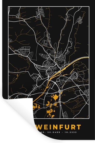 Muurstickers - Sticker Folie - Duitsland – Black and Gold – Schweinfurt – Stadskaart – Kaart – Plattegrond - 20x30 cm - Plakfolie - Muurstickers Kinderkamer - Zelfklevend Behang - Zelfklevend behangpapier - Stickerfolie