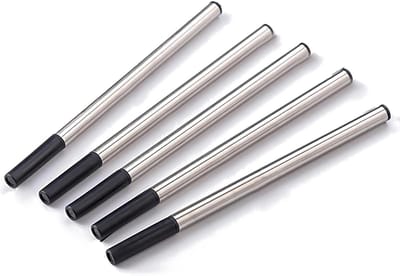 Zwarte Rollerball Pen Navullingen, 0.5mm Vervangbare Inktpatronen met Metalen Doos, Perfect voor School, Kantoor en Schrijven (5 Stuks)