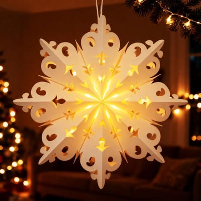 60 cm Verlichte 3D Ster en Papier Poinsettia voor Kerstdecoratie, Hangdecoratie voor Binnen