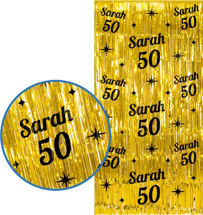 BTH - Sarah 50 Jaar Feestgordijn - Goud & Zwart 2x1 m - Folie Backdrop - Verjaardag Versiering - Glittergordijn - Party