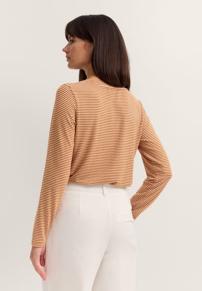 Bugatti Damen T-shirt van modal met ronde hals