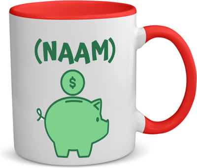Akyol - groene piggy bank met eigen naam koffiemok - theemok - rood - Varken - iemand die van geld houdt - cadeau voor iemand die houdt van geld - verjaardagscadeau - gift - geschenk - 350 ML inhoud