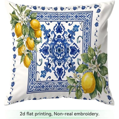 Mediterrane Blauw Wit Citroen Serie Kussens Kussensloop Polyester Kussenhoes Sierkussen Kussenhoes Huis Auto Bank Decoratie 45x45cm