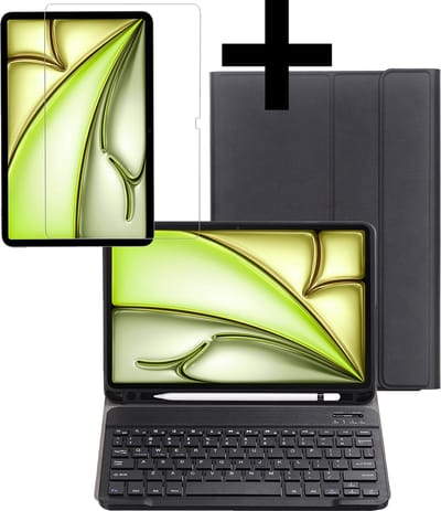Hoesje - Geschikt voor Apple iPad Air 2024/2025/2026 (M3/M4) - 11 inch - Met Screenprotector - Toetsenbord Case - Keyboard Book Cover - Hoes - Zwart