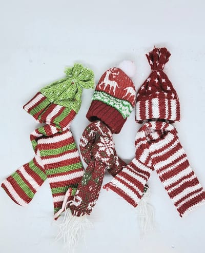 wijnfles - decoratie - winter - muts - & - das - 3 - stuks - set - kerst - gluhwijn - versiering - kerstversiering