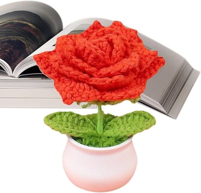 Gehaakt Bloem Boeket - Gebreide Bloemen - Decoratie Huis - Handgemaakt Detail - 1.5 x 6.9 x 1.5 cm - Rood