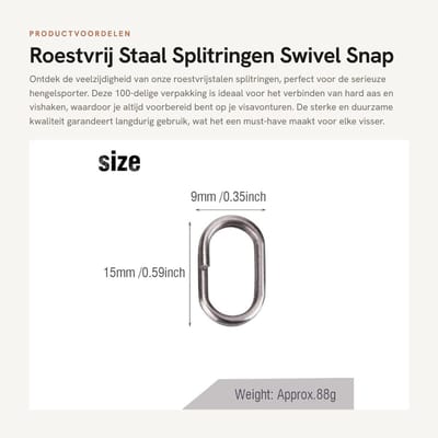 Dailygoods- Splitringen 100-delig - Roestvrij Staal - Ovaal - Visaccessoire - Stekker - Duurzaam - Vissplitringen