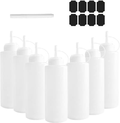 Verte Squeeze Bottle - Knijpfles - Kruiden- en Sausflessen - Plastic Knijpfles - Doseerfles - Spuitfles - Oliedispenser - 7 Stuks - 360 ml/12 oz
