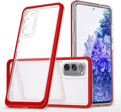 Bumper case Hoesje Geschikt Voor Samsung Galaxy S21 FE hoesje shockproof - Rood / Transparant