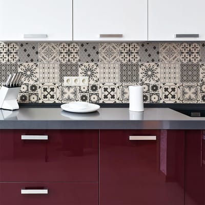 Muurstickers - Zelfklevende tegelmuurstickers voor keuken en badkamer - 9 ivoorkleurige Azulejo tegelstickers - 9 stickers 10x10cm