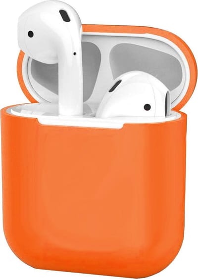 Hoesje - Geschikt voor Apple Airpods 1 - Siliconen Dun Met Clip - Case Cover - Silicone Hoes - Donker oranje