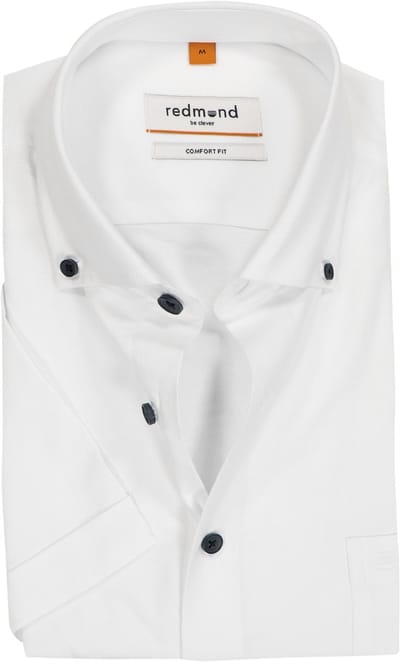 Redmond comfort fit overhemd - korte mouw - Oxford - wit - Strijkvriendelijk - Boordmaat: 39 - 40