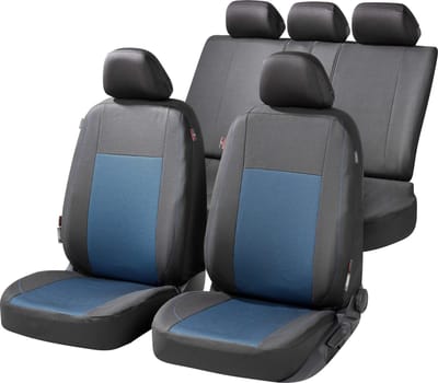 Walser Premium Autostoelbekleding Ardwell met Zipper ZIPP-IT - Autostoelhoes set - 2 stoelbeschermer voor voorstoel - 1 stoelbeschermer voor achterbank zwart/blauw