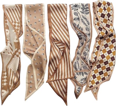 Set van 5 dames haar sjaals, satijnen hoofddoek voor vrouwen, zijden sjaal voor meisjes, boho vintage stijl, multifunctionele haaraccessoires en modeaccessoires voor elke gelegenheid