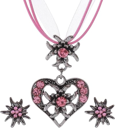 Oktoberfest accessoires voor dames: dirndl, edelweiss sieraden set, kostuum ketting en oorbellen voor een feestelijke uitstraling