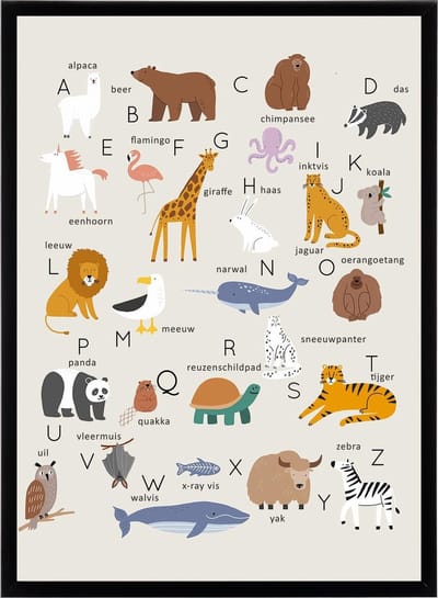 Poster Dierenalfabet - Wanddecoratie Alfabet - Dieren Kinderkamer Unisex - Educatief - 70x50 cm