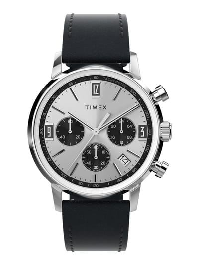 Timex Marlinâ® Quartz Chronograph Watch Zwart Case: 100% Roestvrij Staal | Armband: 100% Leer 40 TW2W10300AJ