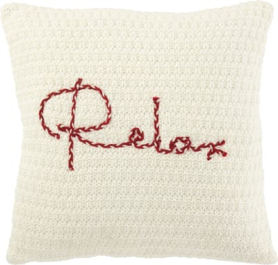J-Line kussen Gebreid Relax - polyester/acryl - wit/rood