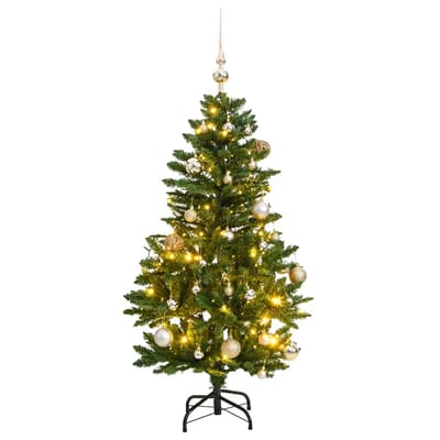 vidaXL - Kunstkerstboom - met - scharnieren - 150 - LED - en - kerstballen - 120 - cm