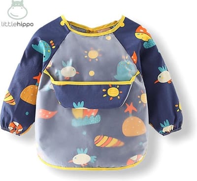 Kinderschort 'Sea' lange mouwen - Slab met mouwen - Slabbetje Little Hippo - Waterproof - Schort knutselen - Kliederschort - 3 tot 5 jaar