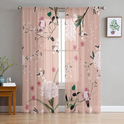 Roze Bloemen Tule Gordijnen voor Woonkamer Keuken Slaapkamer Transparante Tule voor Café Hotel Moderne Huisdecoratie 135W x 160H(cm)
