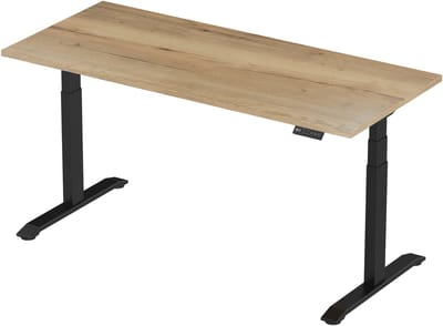 Zit-sta bureau elektrisch verstelbaar - 180 x 80 cm - hoogte 65-130 cm - NPR 1813 & NEN-EN 527 - zwart onderstel / authentiek eiken blad