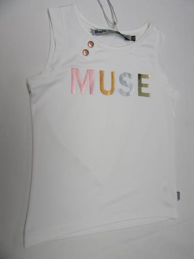 rumbl , meisje, topje, t-shirt zonder mouw , off white , muse , 104/110  of 4 -5 jaar