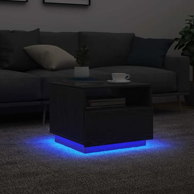 vidaXL - Salontafel - met - LED-verlichting - 50x49x40 - cm - zwart - eiken