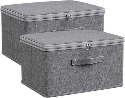 Opbergboxen Set - Opbergkubussen Mand - Huis Organiseren - Versterkte Handgrepen - 2 Stuks Large - Grijs