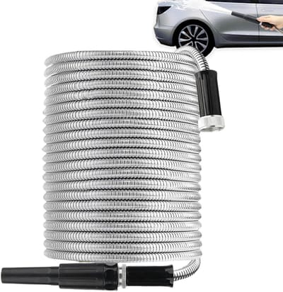 Roestvrijstalen Tuinslang - Flexibele Slang - Efficiënt Water Geven - Anti-Knik Weefsel - 7.6 Meter - Zilver