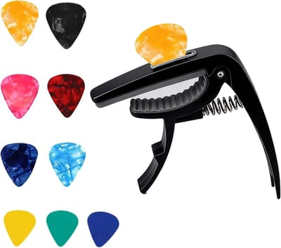 Capo voor Akoestische en Elektrische Gitaar, Ukulele Capo met 9 Plectra – Gitaaraccessoires en Muziekinstrumenten