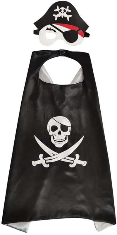 Dailygoods- Piratenkostuum Kind - Zwarte Cape met Doodskop - Piratenhoed met Oogklep - Avontuurlijke Outfit - Perfect voor Feesten - Maximale Bewegingsvrijheid - Piratenoutfit
