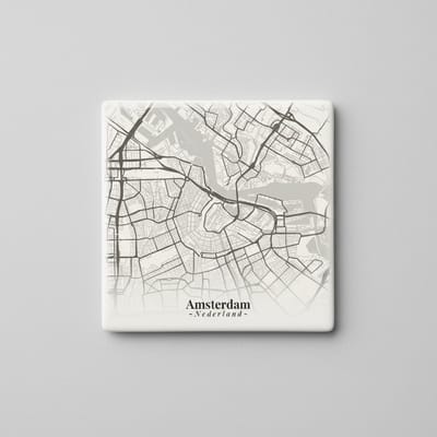 Amsterdam Minimalistische Stadskaart Decoratieve Tegel – Elegante Plattegrond Wanddecoratie – 15 x 15 cm